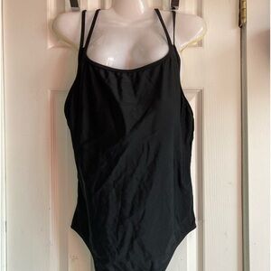 Black classic one piece bathing suit with double straps - Size 16-XL-